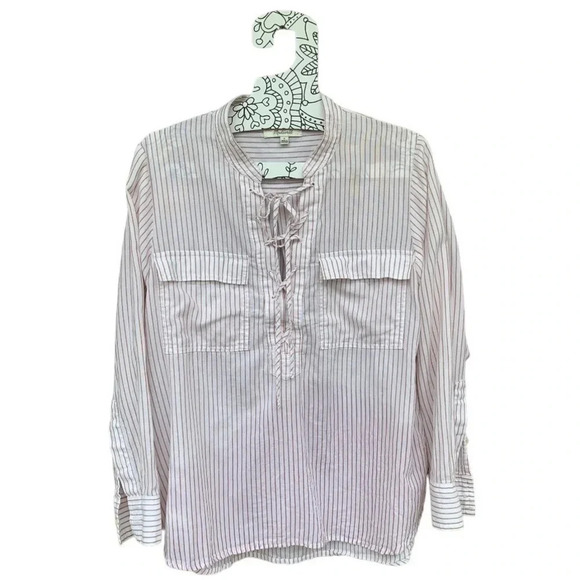 Madewell Pink Terrace Lace Up Vera Long Sleeve Striped Shirt Top Size S - Picture 4 of 11